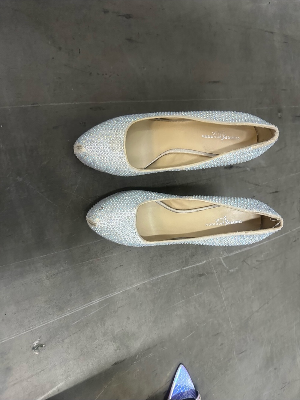 Embellished Light Blue Pointed Toe Flats